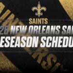 New Orleans Saints 2026 preseason schedule graphic with team logo