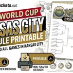Promotional graphic for the 2026 World Cup Kansas City printable schedule, with taglines 'Your guide to all games in Kansas City' and printable ink-saver designs.