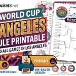 Colorful 2026 World Cup Los Angeles schedule printable poster with bold 'LOS ANGELES' and 'Your guide to all games in Los Angeles' text.
