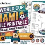 Collage promoting the 2016 World Cup Miami printable schedule and brackets, with bold MIAMI title and SportsBrackets.net logo.