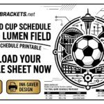 Promotional poster for the 2026 World Cup Schedule: Seattle – Lumen Field, featuring a large soccer-ball emblem and two download buttons (Printable Download, Ink-Saver Design).