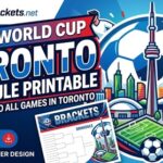 Promo graphic for 2016 World Cup Toronto schedule printable by SportsBrackets, featuring a soccer stadium, city skyline, and bold event text.