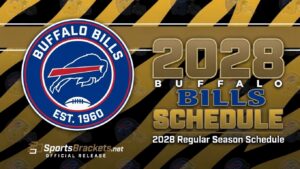 Graphic announcing the Buffalo Bills' 2028 regular season schedule with the team logo and bold '2028 Schedule' text.