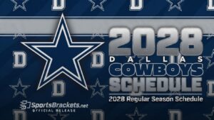 Dallas Cowboys 2028 regular season schedule graphic featuring the team star logo and 'Official Release' text.