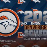 Large Denver Broncos logo on a blue banner with '2028 Schedule' text for the 2028 season.