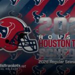 Houston Texans helmet on a red‑blue patterned background with large '2028' and 'Houston Texans Schedule' text (official release).