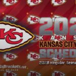 Poster for the Kansas City Chiefs 2028 schedule with large metallic '2028' text and Chiefs logo graphics on a red background.
