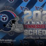 Promo graphic announcing the Tennessee Titans 2028 regular season schedule, featuring a Titans helmet on a blue striped background with team logos and 'Official Release' text