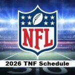 NFL shield emblem against a bright stadium backdrop with a '2026 TNF Schedule' banner