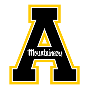 Appalachian State Mountaineers logo: bold black 'A' with a gold outline and the word 'Mountaineers' across the middle.