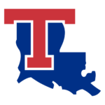 Abstract two-tone logo with red upper element and blue lower shapes forming a stylized lettermark.