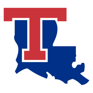 Abstract two-tone logo with red upper element and blue lower shapes forming a stylized lettermark.