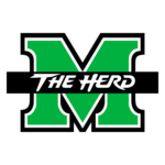 Logo featuring a large green letter M on a black background with a white outline and the words 'THE HERD' in a diagonal white script across the center.