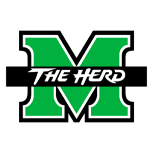 Logo featuring a large green letter M on a black background with a white outline and the words 'THE HERD' in a diagonal white script across the center.