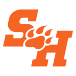 Abstract orange shape on white background, decorative graphic with no readable text or meaning.