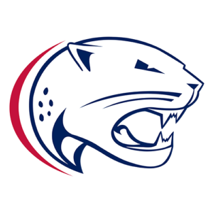 Stylized logo of a roaring big-cat head in blue and white with red and blue accents.