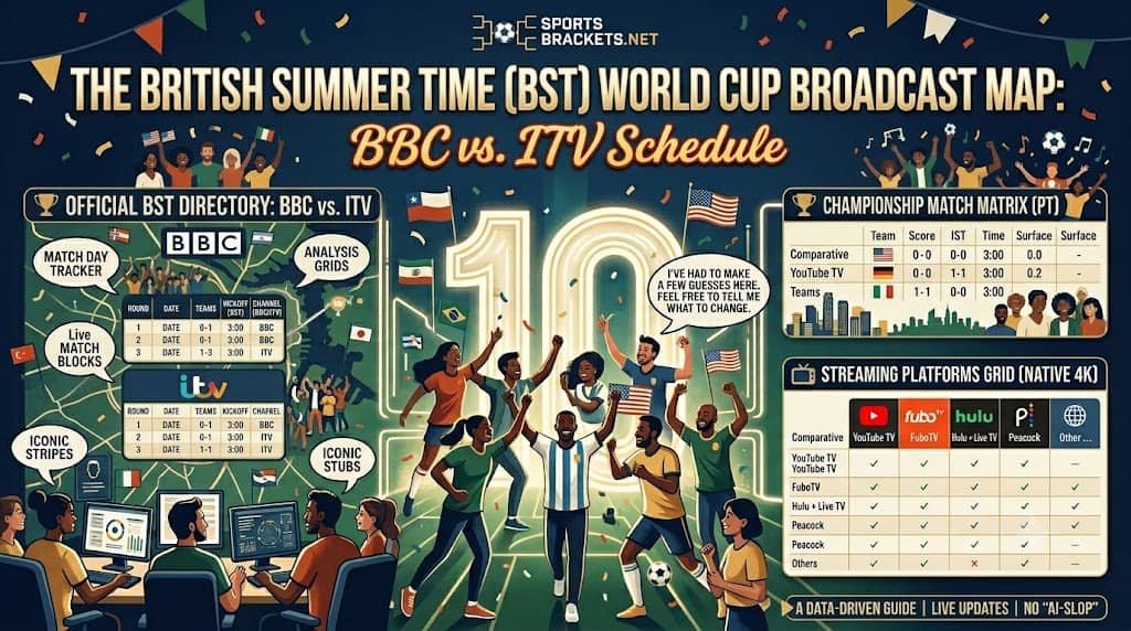 BST World Broadcast Map - Sports Brackets 2026 World Cup UK TV broadcast map, BBC vs ITV British Summer Time schedule