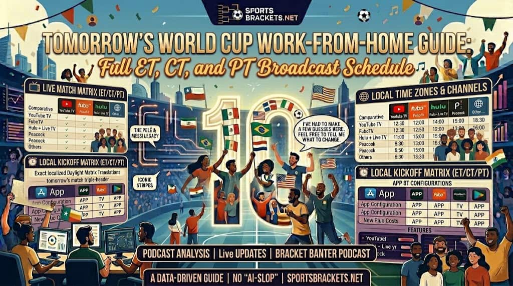World Cup Watch From Home Guide - Sports Brackets World Cup work from home guide with the full ET, CT, and PT broadcast schedule