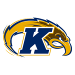 Kansas Jayhawks logo featuring a bold navy K with a blue and gold Jayhawk mascot in the background