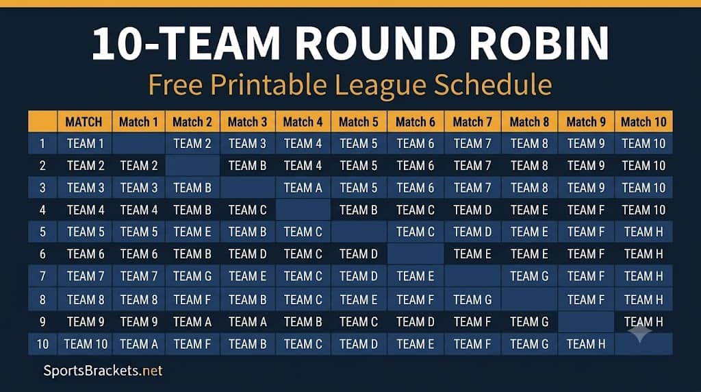 10-team round robin schedule printable
