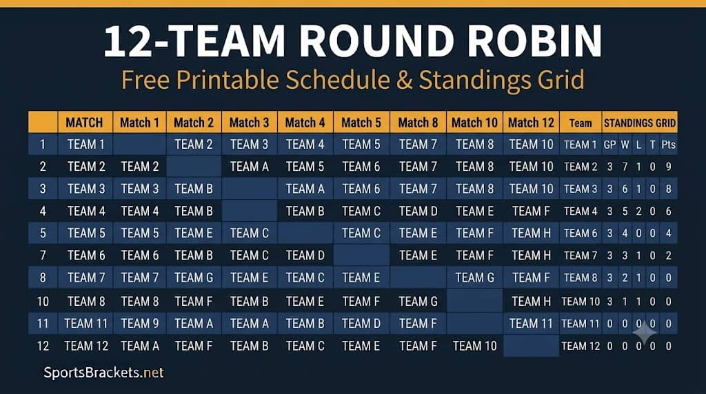 12-team round robin schedule printable