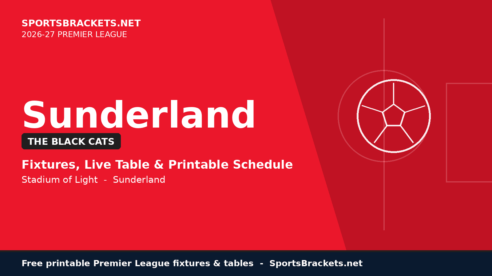 2026-27 Sunderland schedule - printable Premier League fixtures
