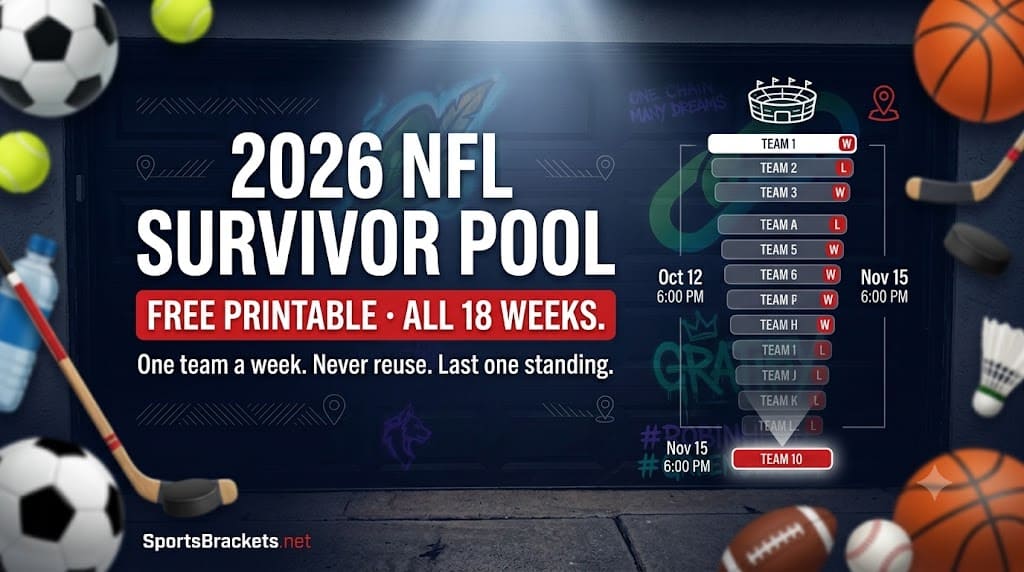2026 NFL Survivor Pool - Sports Brackets 2026 NFL survivor pool sheet printable