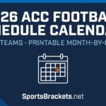 Graphic banner promoting 2026 ACC football schedule calendars for all 17 teams, printable month-by-month, with a calendar icon and SportsBrackets.net