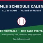 Promotional banner for 2027 MLB schedule calendars with a baseball icon and the note: free printable, one page per team at SportsBrackets.net.