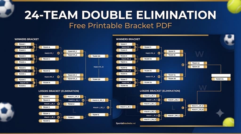 24-team double elimination bracket printable
