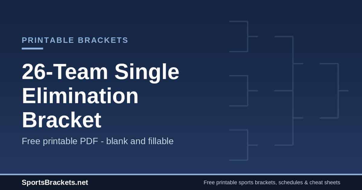 26-team single elimination bracket free printable PDF