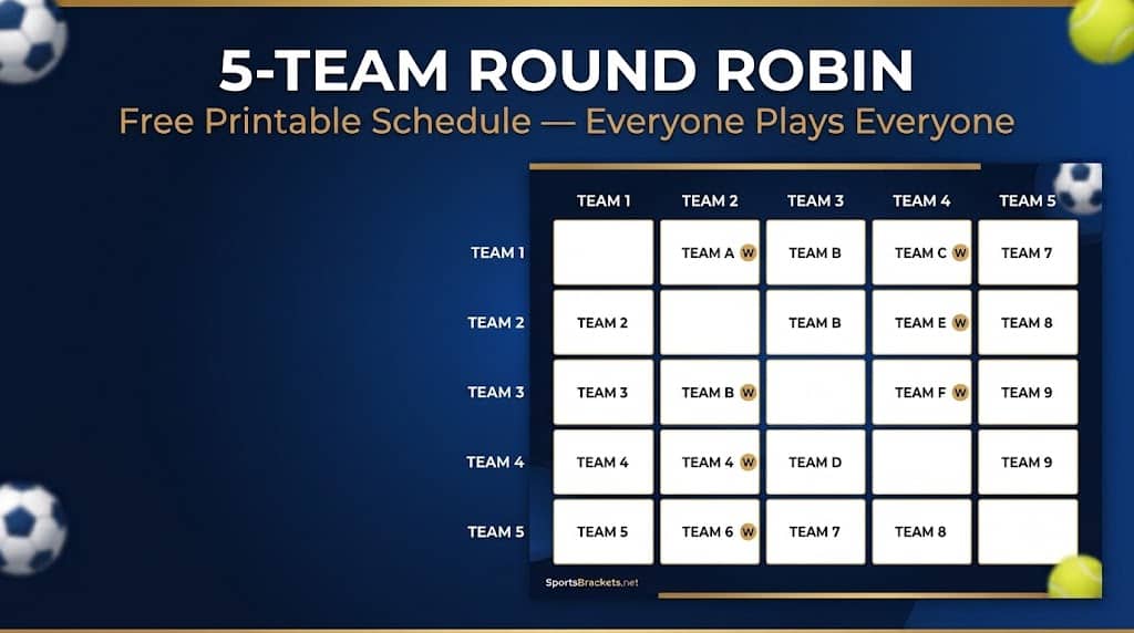 5 Team Round Robin Schedule - Sports Brackets 5-Team Round Robin Schedule: Free Printable PDF