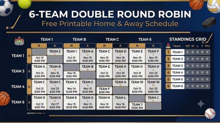 6-Team Double Round Robin Schedule: Free Printable PDF - Sports Brackets
