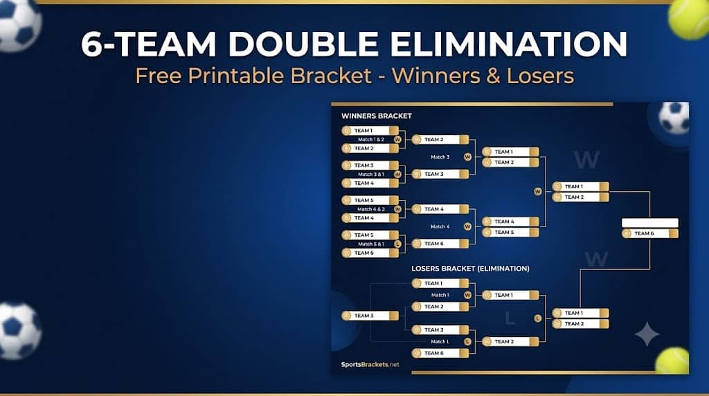 6 Team Double elimination - Sports Brackets 6-team double elimination bracket printable