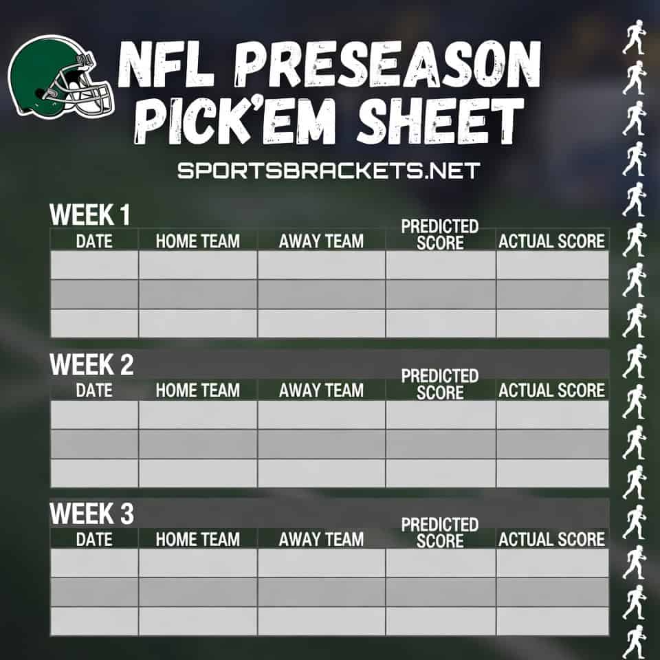 2026 NFL Preseason Pick'em Sheet printable