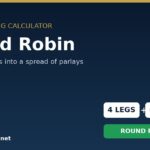 Hero banner for a sports betting calculator: Round Robin with options 4 legs and 6 bets, CTA button says Round Robin, on SportsBrackets.net