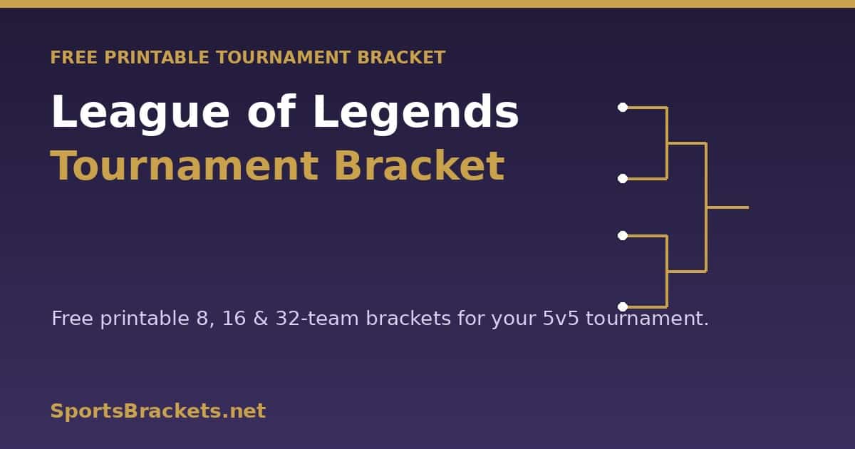 league of legends tournament bracket printable template, 8, 16 and 32 sizes
