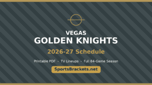 Promotional banner for Vegas Golden Knights 2026–27 schedule with logo and SportsBrackets.net