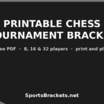 Promotional banner for printable chess tournament brackets from SportsBrackets.net, free PDF for 8, 16, or 32 players, print and play