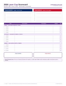 2026 Laver Cup printable session scorecard Team Europe vs Team World