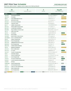 2027 PGA Tour schedule printable with every tournament, dates, venues, signature events and majors