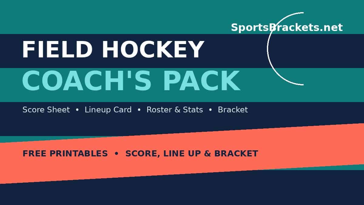 Printable field hockey score sheet, lineup card and roster pack