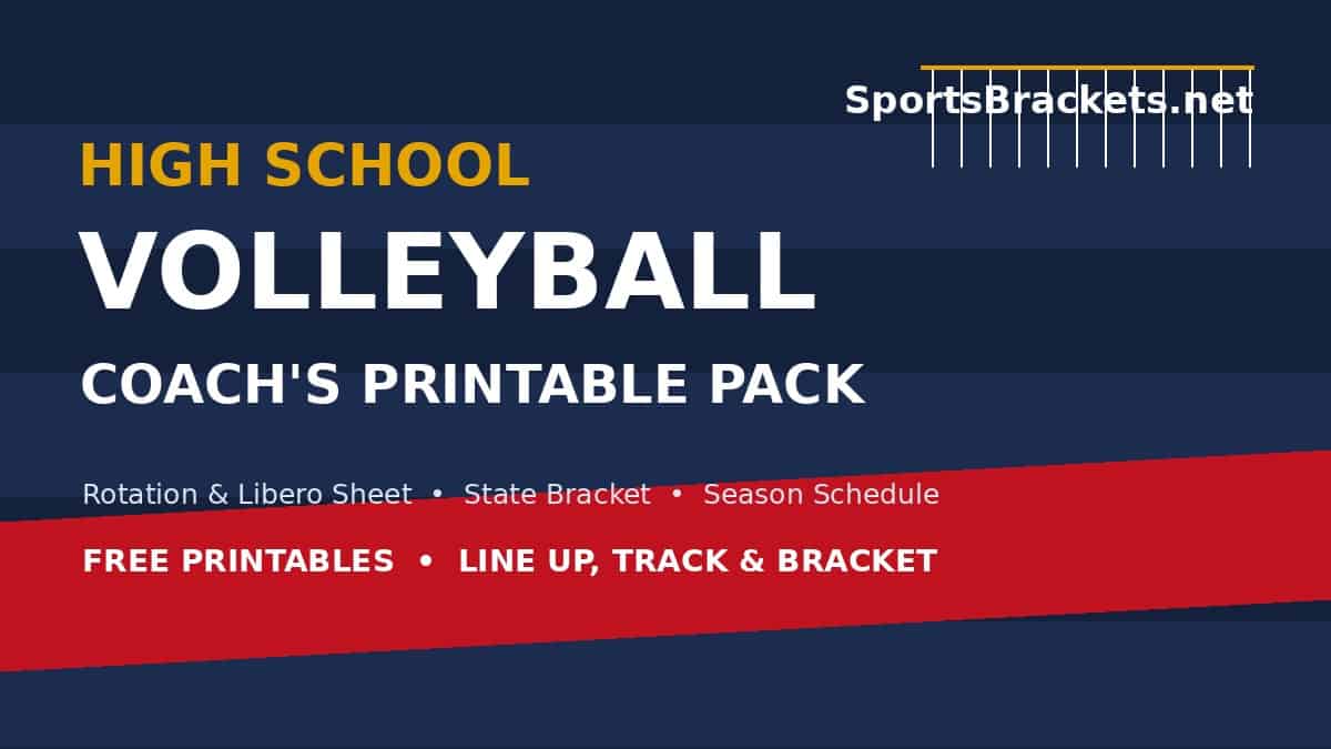 HS Volleyball Coach Pack - Sports Brackets Printable high school volleyball lineup sheet, state bracket and season schedule