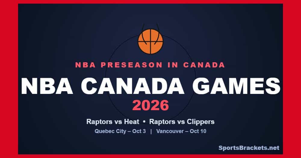 NBA Canada Games 2026 - Sports Brackets 2026 NBA Canada Games schedule - Raptors vs Heat and Raptors vs Clippers