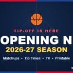 2026-27 NBA Opening Night schedule, matchups, tip times and TV - printable