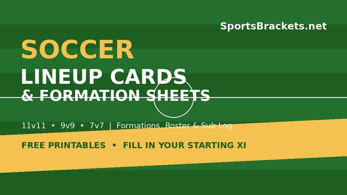 Soccer Lineup and Formation Pack - Sports Brackets Printable soccer lineup card with formation diagrams for 11v11, 9v9 and 7v7