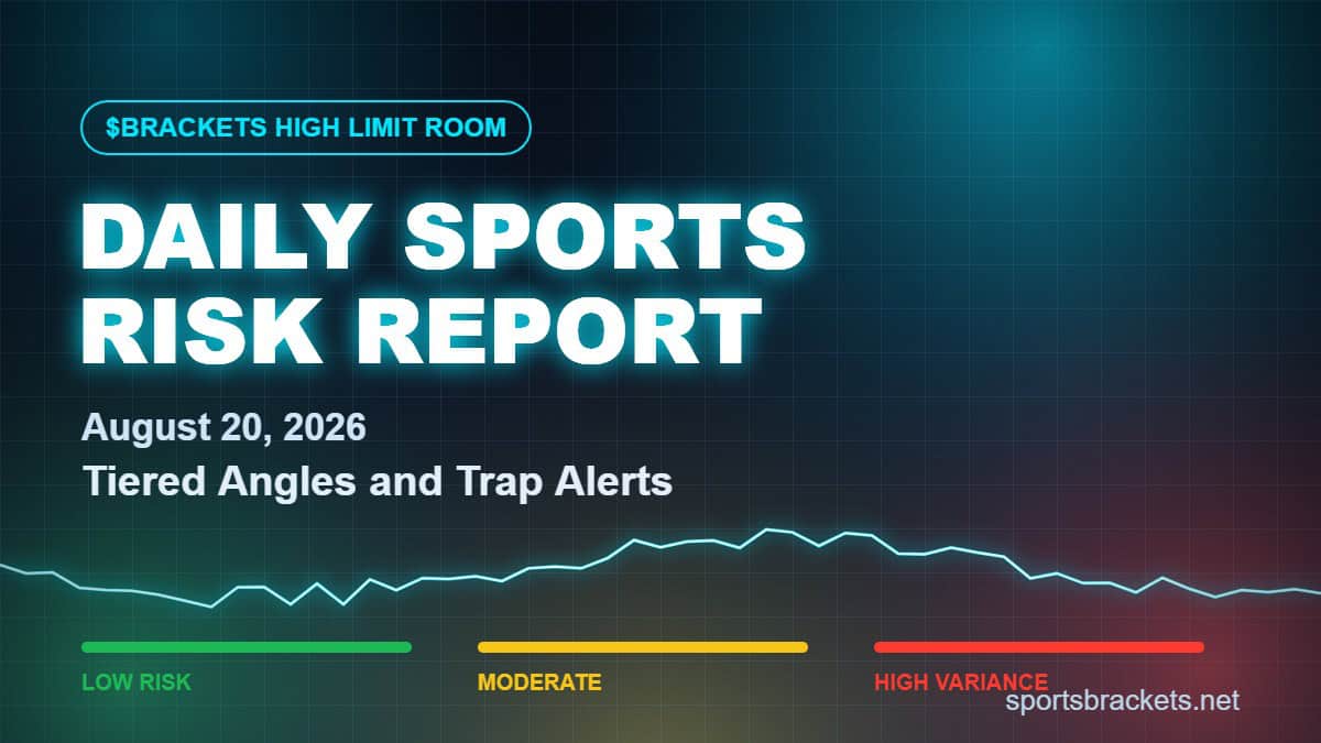 Daily Sports Risk Report August 20 2026 Tier Board - Sports Brackets Daily Sports Risk Report tier board for August 20, 2026 with green, yellow, and red risk accents for the MLB and NFL preseason slate