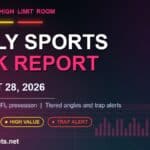 Daily Sports Risk Report graphic for August 28, 2026 showing green, yellow and red risk tier accents