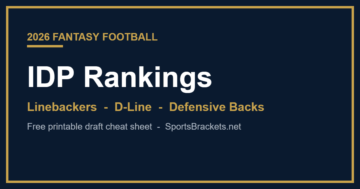 2026 fantasy football IDP rankings printable - Sports Brackets 2026 fantasy football IDP rankings printable cheat sheet