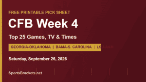 2026 college football Week 4 schedule and TV times printable pick sheet
